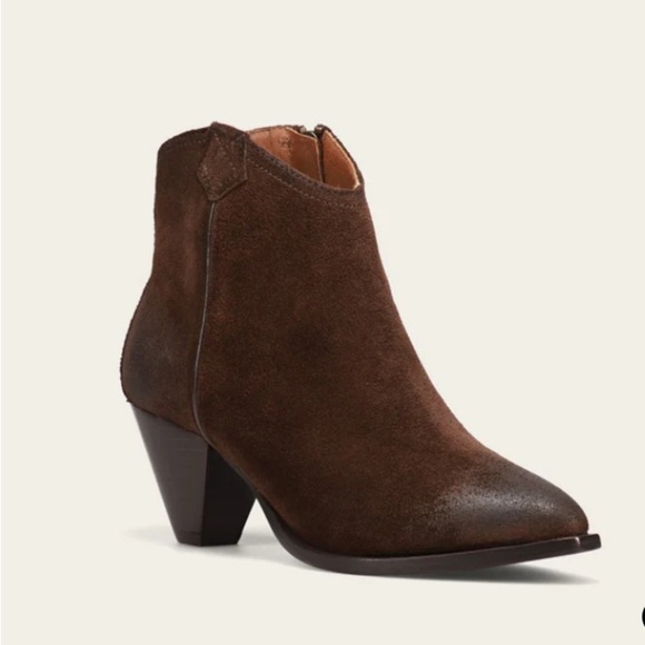 Frye June Suede Western Shootie Chocolate Brown Ankle Boots size 7 - Picture 4 of 15